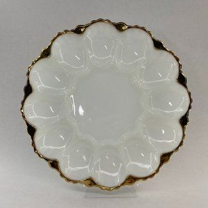 Anchor Hocking Milk Glass Deviled Egg Platter MCM